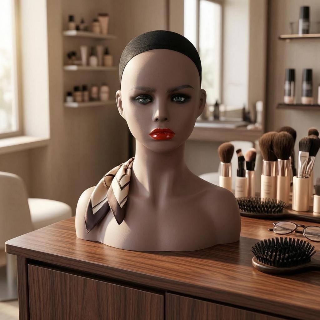 Manikin Head with Shoulders PVC Mannequin Bust Extended Neck
