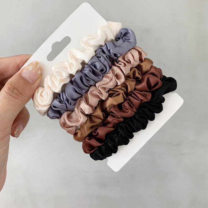 

6pcs/set Elegant Hair Scrunchies Women Minimalist Simulation Silk Hair Ties Solid Color Elastic Loop Ponytail Hair Accessories
