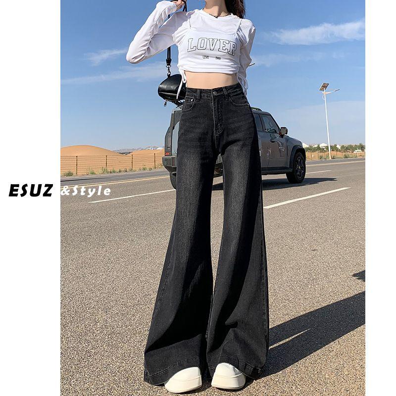 

High Waist Non-Stick Leg Horn Fall and Winter Fleece Padded Jeans Grey pants XS