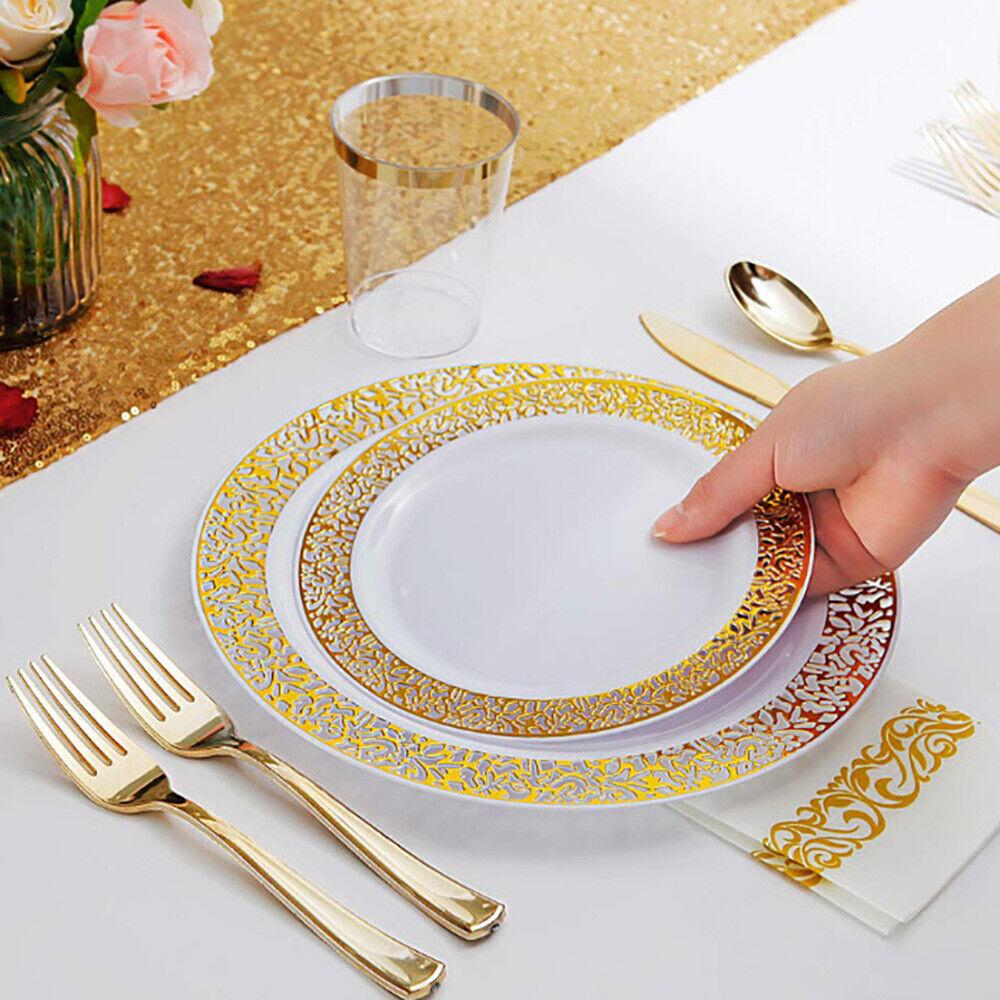 25 x 7.5-Inches Gold Disposable Plastic Plates For Daily Use /Party/Gathering
