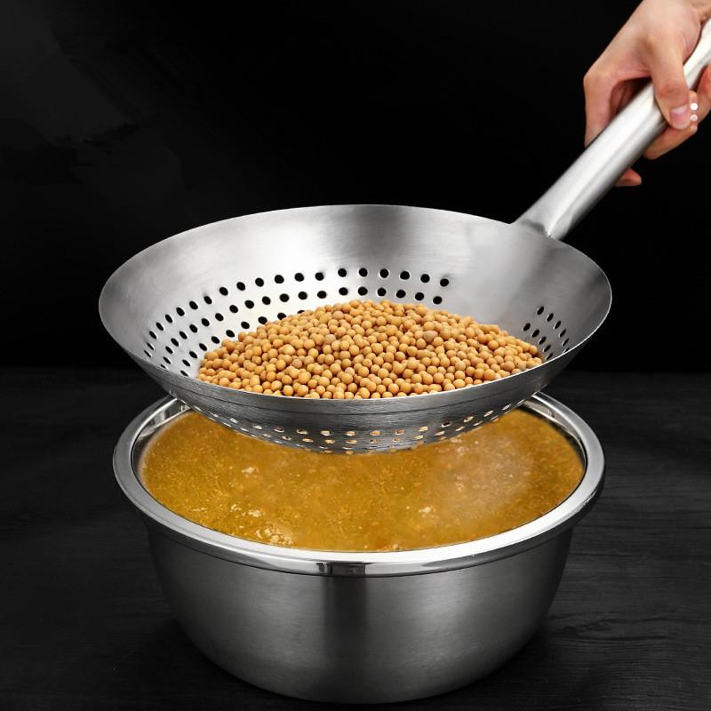 Zahuštěný cedník z nerezové oceli 304 s dlouhou rukojetí Velký kreativní cedník na olej, mouku, nudle, knedlíčky Naběračka na pěnu Kuchyňský To
