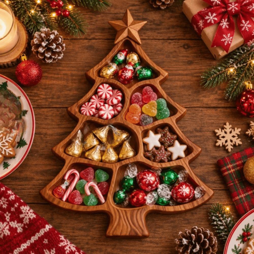 7 Grids Christmas Tree Cheese Serving Platter Wooden Snack Tray Charcuterie Board  Living Room