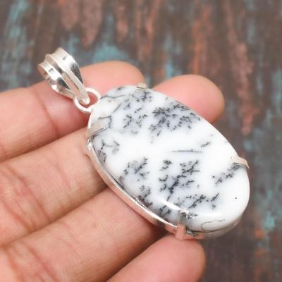 Dendrite Opal Gemstone Handmade  925 Sterling Silver Pendant Jewelry For Her