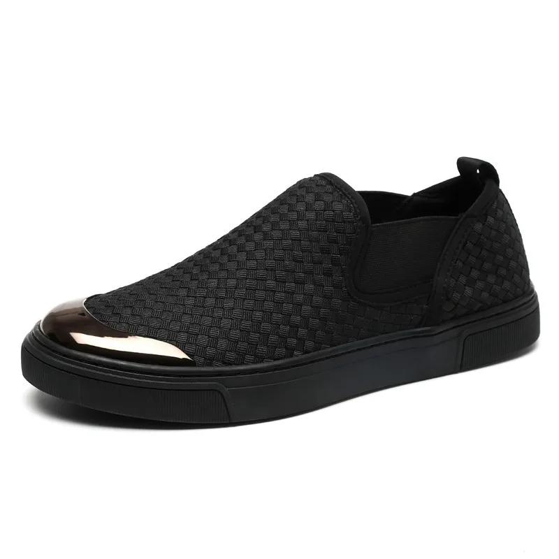 

New Men Shoes Knit Casual Shoes Breathable Flat Skate Shoes Young Man Street Trend Slip-on Loafers 38 чёрный