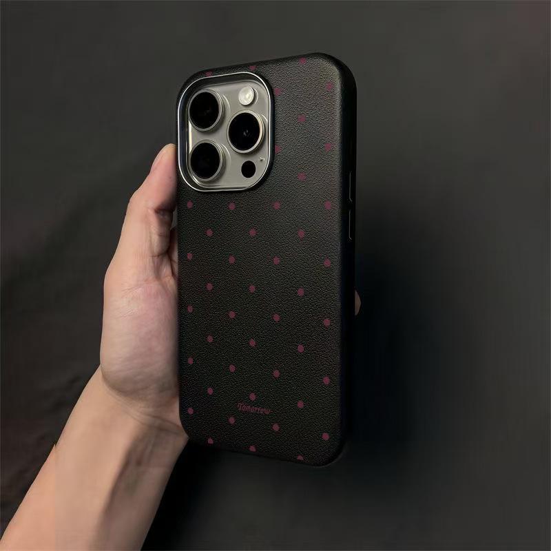 Leather Texture Full Screen Polka Dot Case for Apple iPhone 16 Pro Max/14/15/17/13 – Stylish and Simple Design