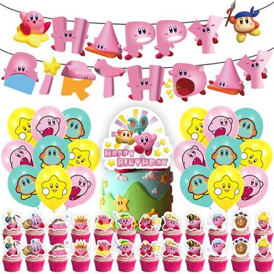 Kirby Birthday Party Decoration Set: Banners, Balloons, Flags, and Cake Toppers