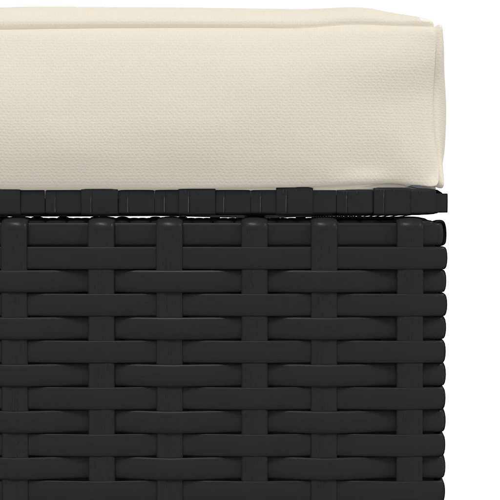 Garden Footstool with Cushion Black 70x70x30 cm Poly Rattan