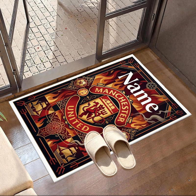 Custom Name Personalized Manchester United Print Carpet, Versatile Home Decor Rug, for Playroom, Apartment, Balcony, Entryway, Hallway Gift