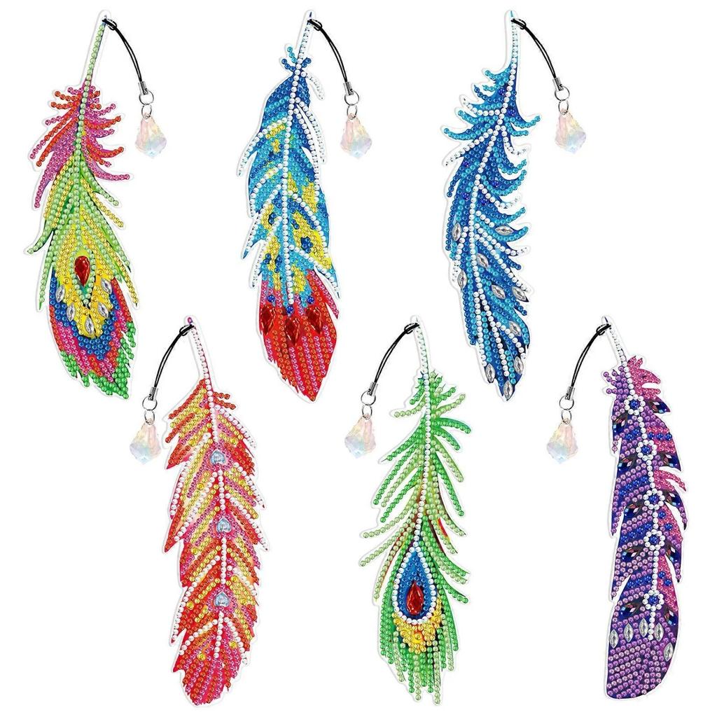 6pcs Diamond Painting Feather Bookmark, 5d Diamond Painting Bookmark, Diamond Painting Children's Bookmark