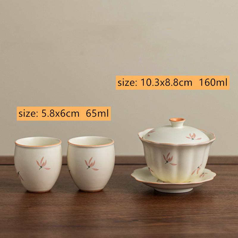Chinese Hand-painted Orchid Gaiwan Handmade Ceramic Teacup Tea Tureen Household Tea Bowl Travel Portable Teaware Accessories