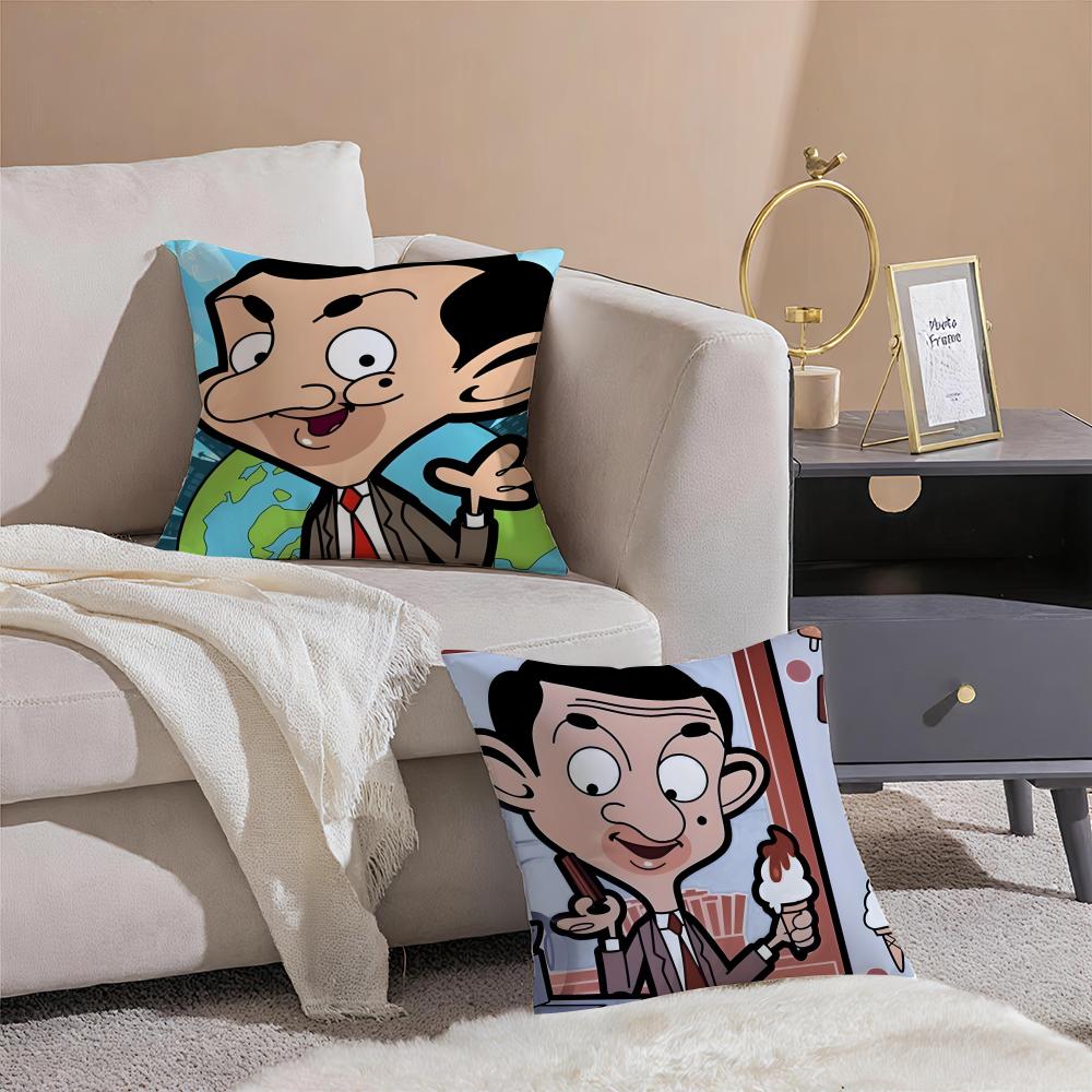 Comedic Cartoon MMr Bean Cushion Cover Pillowcase Short Plush Invisible zipper Room Sofa Cushion Cover