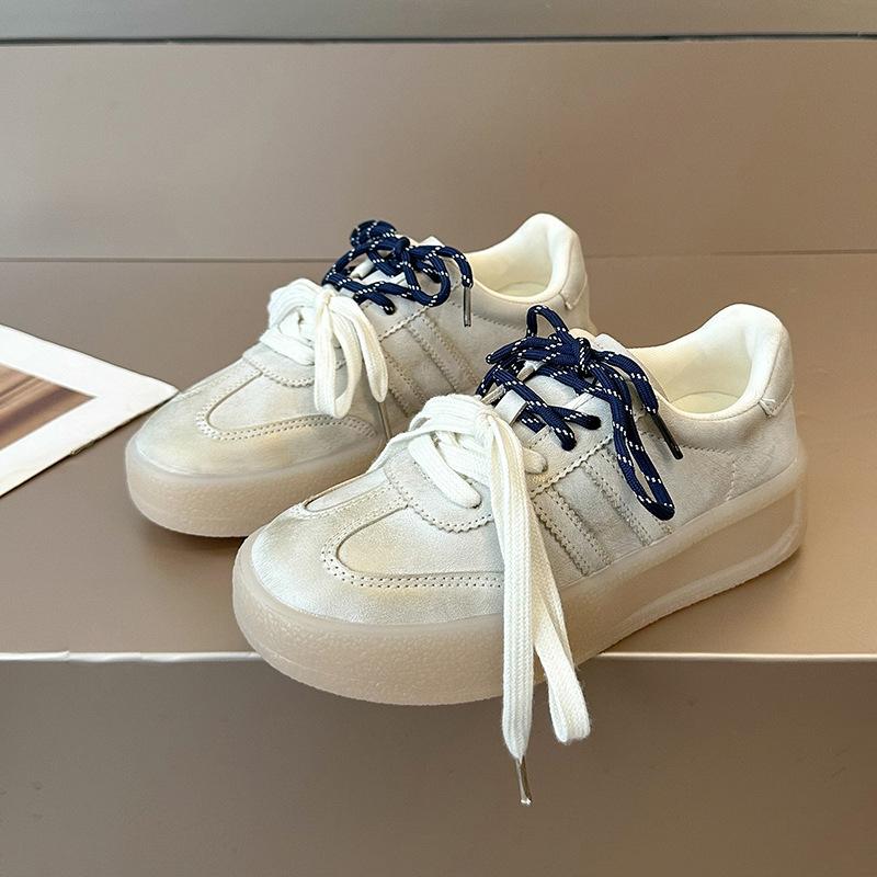 

2025 весна новые ретро немецкие кроссовки женские толстые подошвы увеличивающие рост повседневные туфли прозрачная подошва говяжьи сухожилия женская обувь обувь для досок 35 золотой