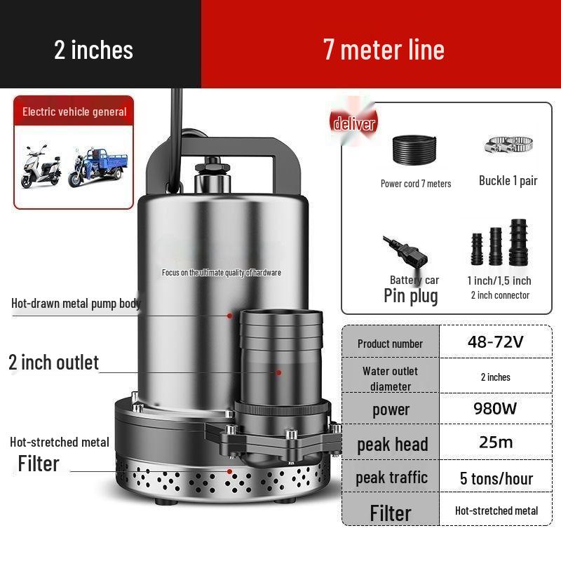 48-72V DC Submersible Pump for Electric Vehicles, Tricycles, and Irrigation