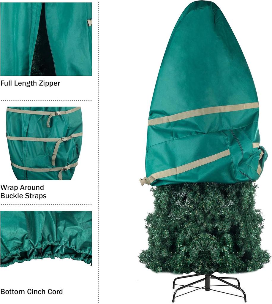 Upright Christmas Tree Storage Bag, Fits Up To 9 Ft Tall Artificial Tree,210D Oxford Cloth Xmas Bag with Buckle Straps and Cinch