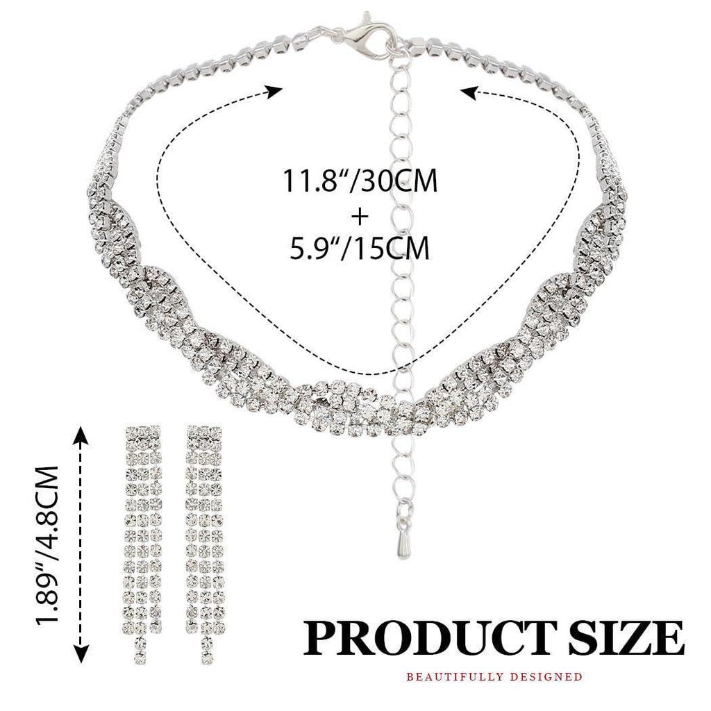 Diamond Tassel Rhinestone Claw Chain Necklace Set - Fashionable Dress Accessories