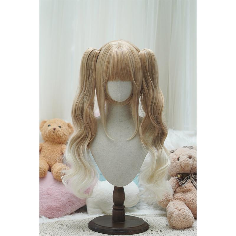 Lolita Style Curly Double Ponytails Wig | Heat Resistant Synthetic Hair with Bangs for Cosplay, Halloween, Anime Theme Part