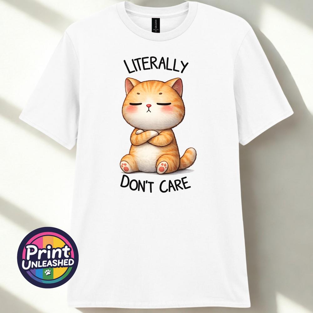 Ginger Cat Funny Attitude TShirt Literally Dont Care Cute Kawaii Graphic Tee M