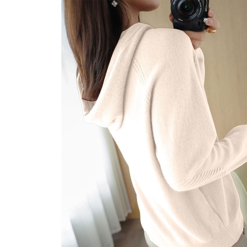 Women's Color Casual Hooded Long Sleeved Knitted Sweater With Pullover And Base Layer Knitted Sweater