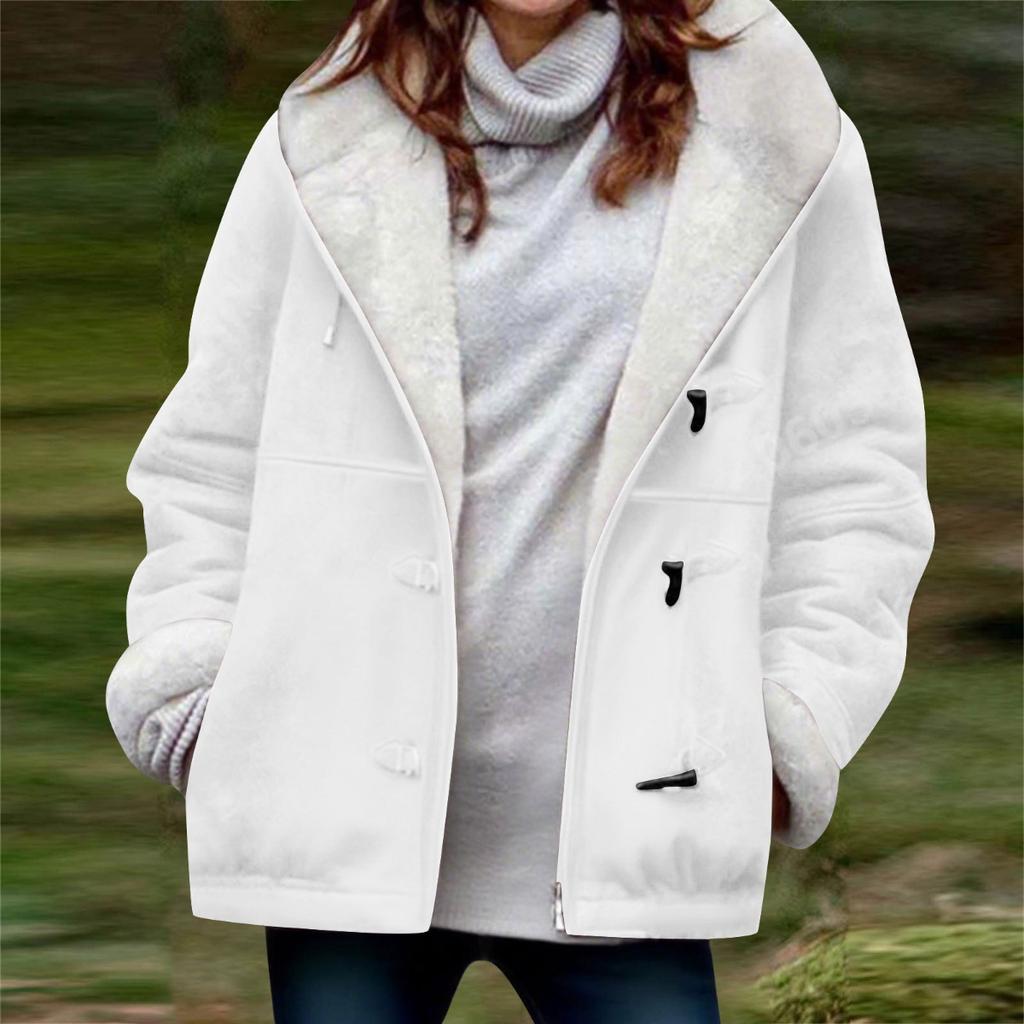 New Women's Casual Loose Solid Color Fleece Thickened Warm Coat For Fall Winter, European & American Style Crossborder Outerwear