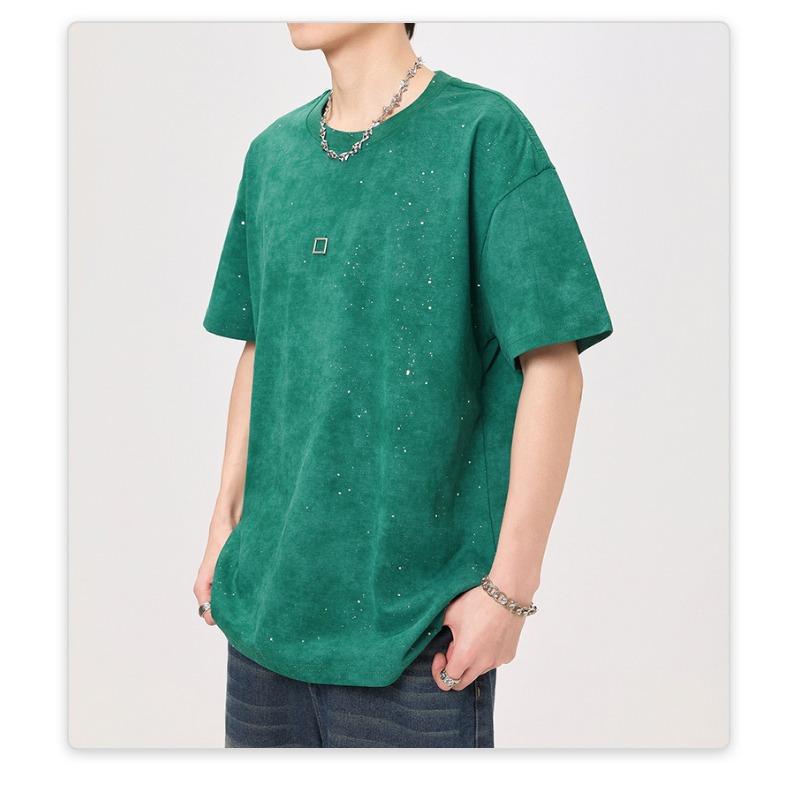 Design American Tie-dye Flash Drill Piece High-string High-density Knit Loose Men's T-shirt Short Sleeves