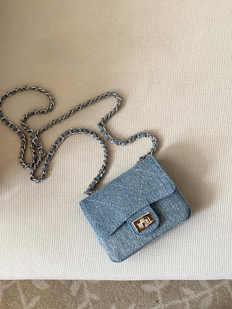 Mini Flip Lock Chain Rhombus Bag Women's Shoulder Crossbody Bag Premium Embroidery Thread Denim Bag Women