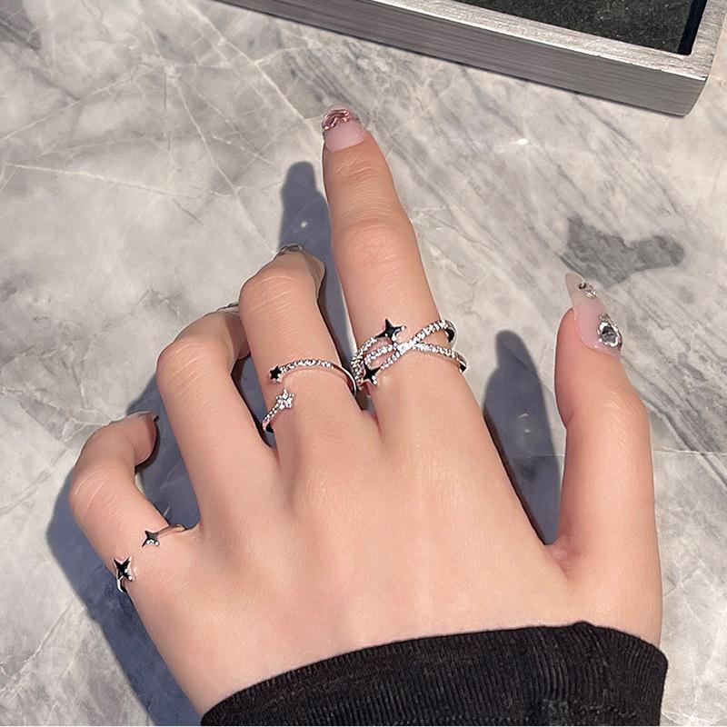 Cross Flash Diamond Zircon Star Light Ring Gemini Star Open Ring Star Index Finger Ring Niche Design Is Simple