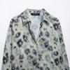 2025 Spring Women's European & American Style Print Silk Satin Long Sleeve Lapel Casual Shirt