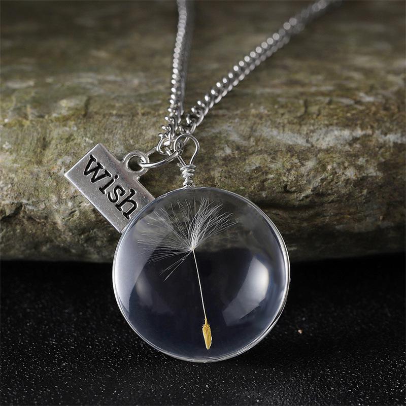 Dandelion Oval Crystal Glass Pendant Necklace - High-End Gemstone Jewelry