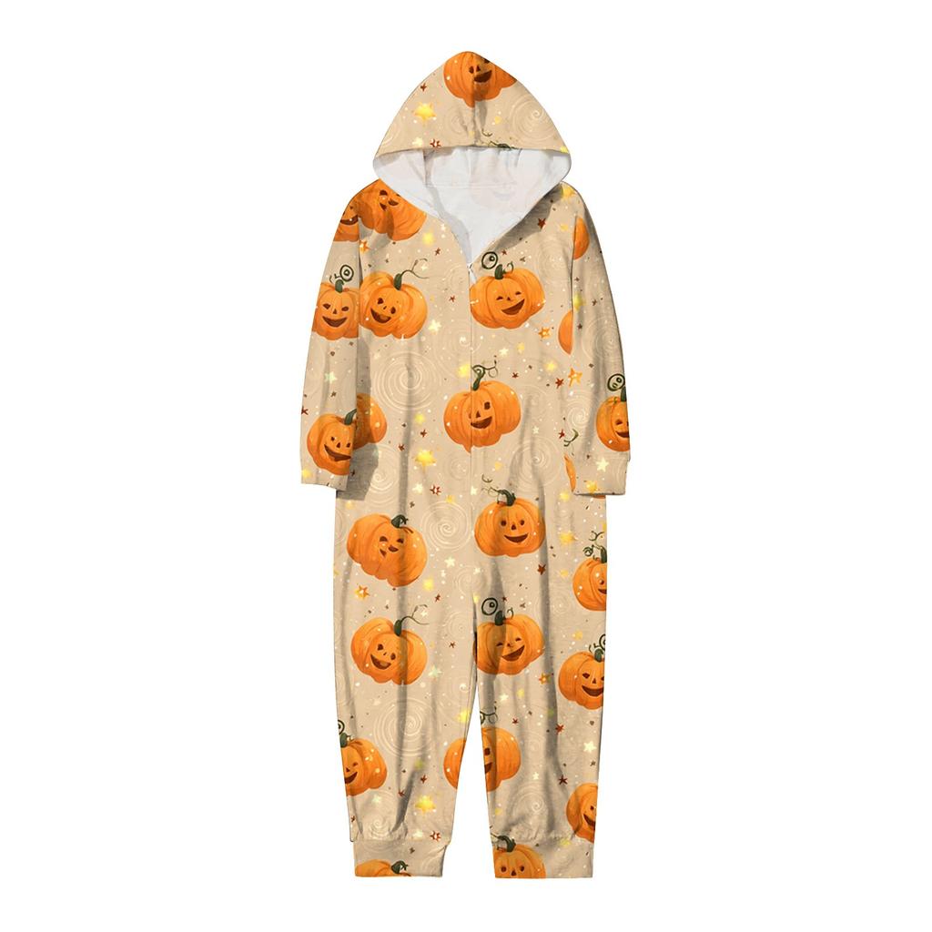 Halloween Print Family Matching Hooded Long Sleeved Zippered Jumpsuit Set