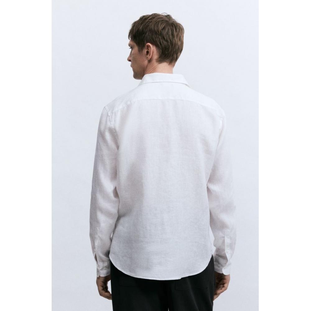 H M Linen sHirt sliM Fit wHite