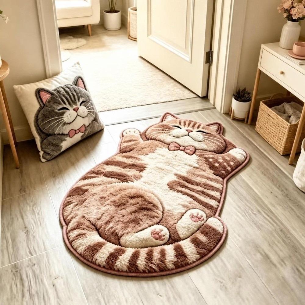 2D Home Decor Carpet Anti-fouling Cartoon Carpet Cute Cat-Shaped Area Rug  Bedrooms