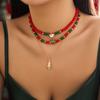 2/3/4pcs/set Cartoon Rice Beaded Chain Christmas Tree Cartoon Pendant Choker  Decoration