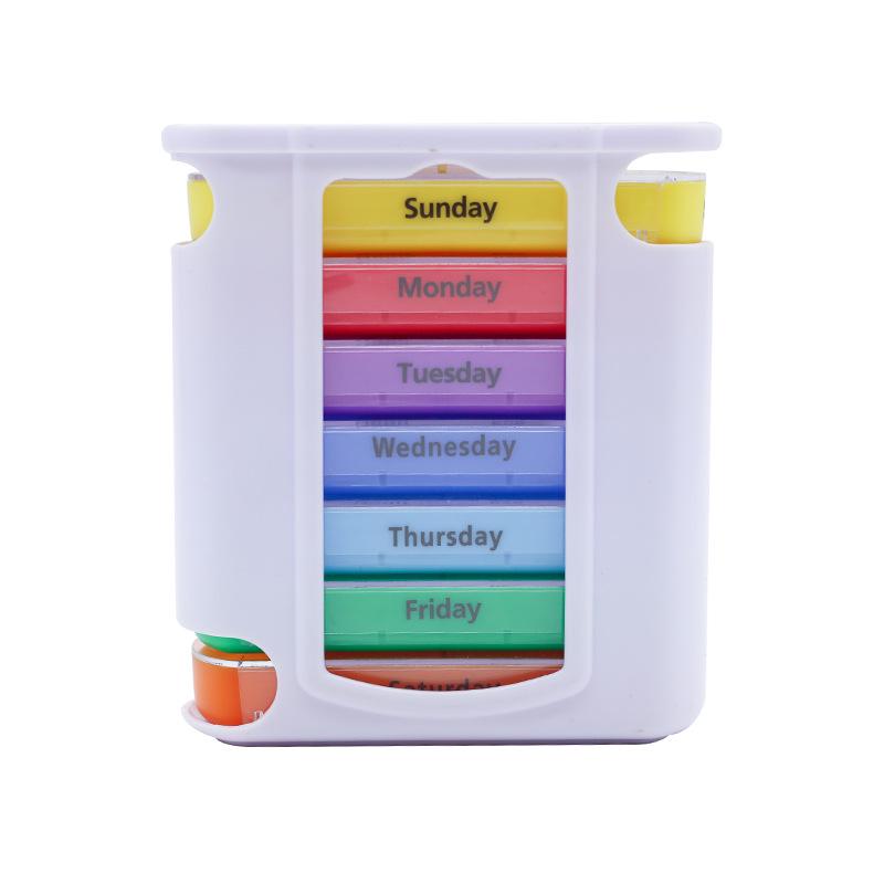 Weekly 28-Compartment Pill Organizer Box, Independent Drawers for Convenient Tablet Storage, PP Plastic.