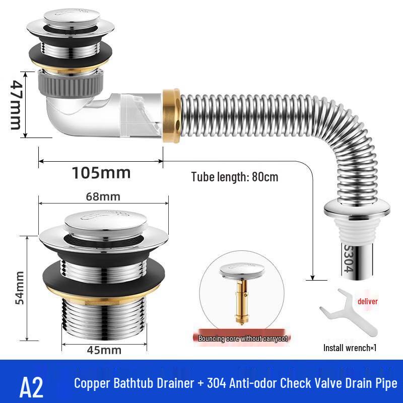 Tai Ju Fu A2 Bathtub Drain Kit with Pop-up Core and Deodorant Valve
