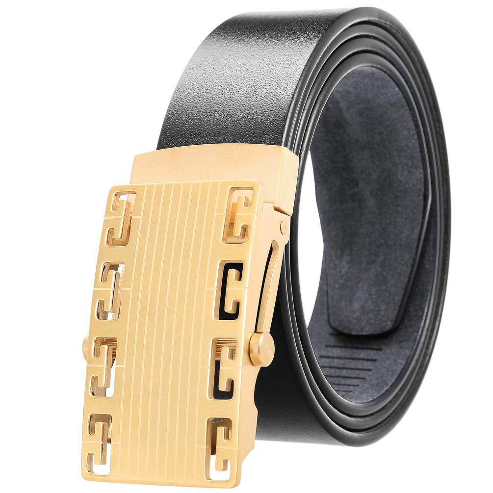 1Pcs Stainless Steel Roller Buckle Belt, Men'S Toothless Buckle First Layer Cowhide Belt Ly36-61531-8