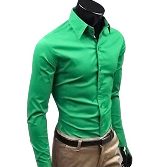 Herrenmode Lässig Einfarbig Bonbonfarbe Langarm Slim Fit Kleidhemd Top