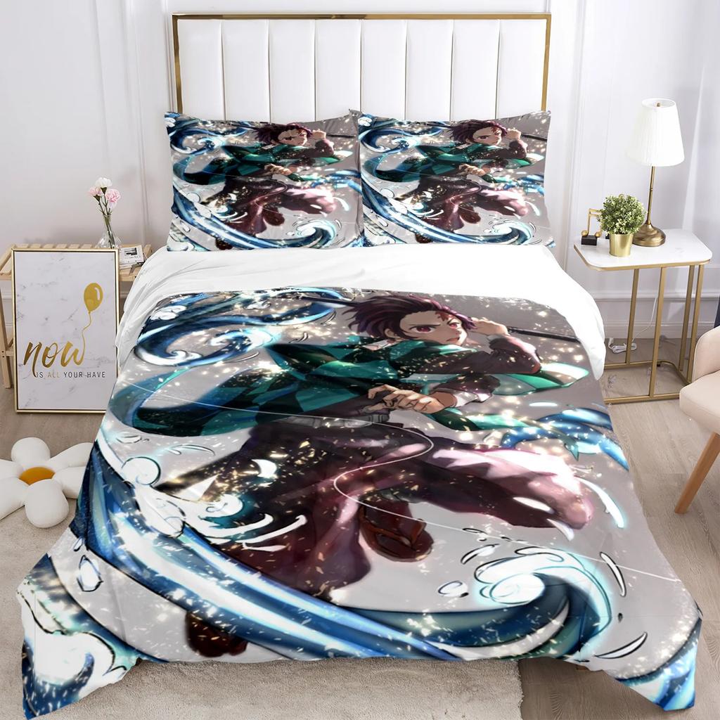 3D Print Demon  Slayer Bedding Set Three Pieces Cartoon Anime Duvet Cover Set Kids Teens King Double Full Comforter Sets Gift