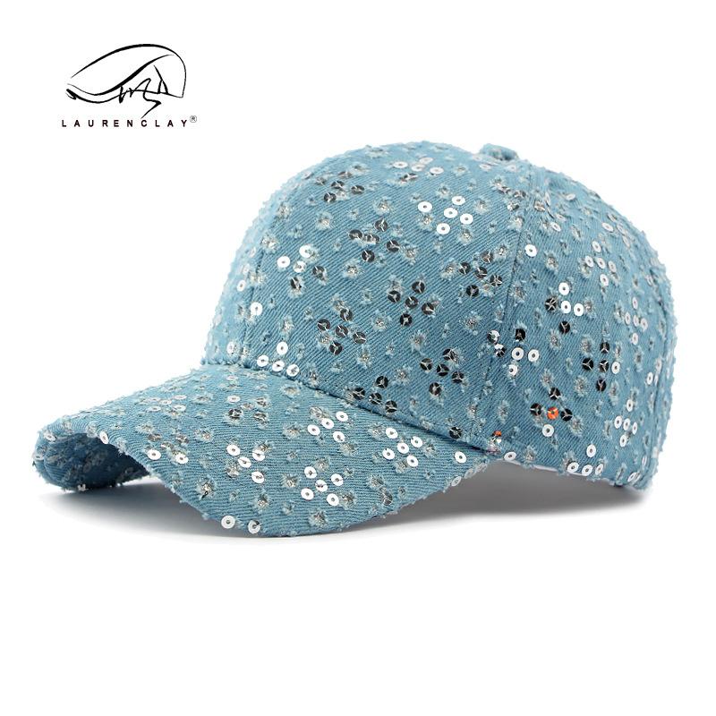 Fashion sequined hat ladies denim ripped cap casual versatile hardtop baseball cap female personality trend