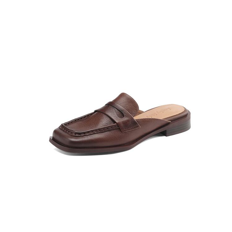 

Модная летняя женская обувь Ретро мюли Женская обувь С квадратным носком Шлепанцы Женские Массивный каблук Закрытый носок Шлепанцы Обувь Zapatos De Mujer 39 коричневый