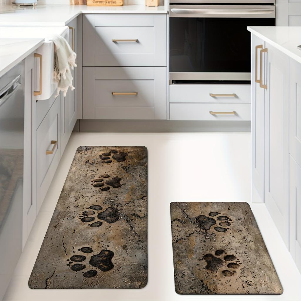 1 tapis de sol moderne en polyester, motif pattes de chien, antidérapant, coloré, pour la cuisine, la salle de bain, la chambre à coucher, le salon