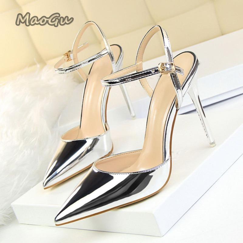 Fashion Fashion Sandals Women 2025 Patent Leather High Heels Women Sandals Summer Heeled Sandals Pointed Toe Women Pumps Sandale Femme