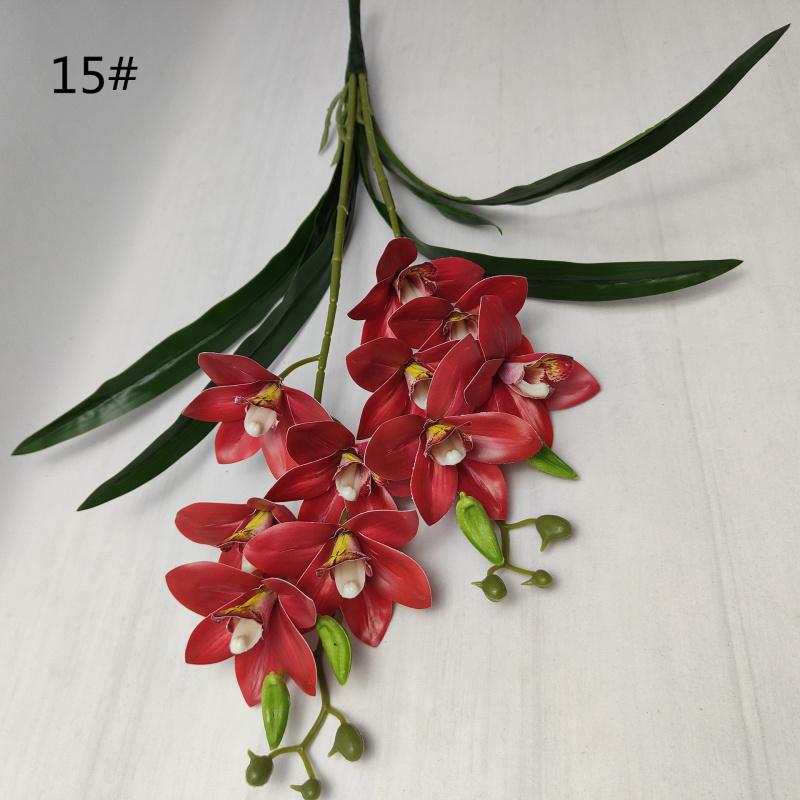 One Artificial Cymbidium Orchid Branch Two Forks 3D Print Latex Phaenopsis Flower