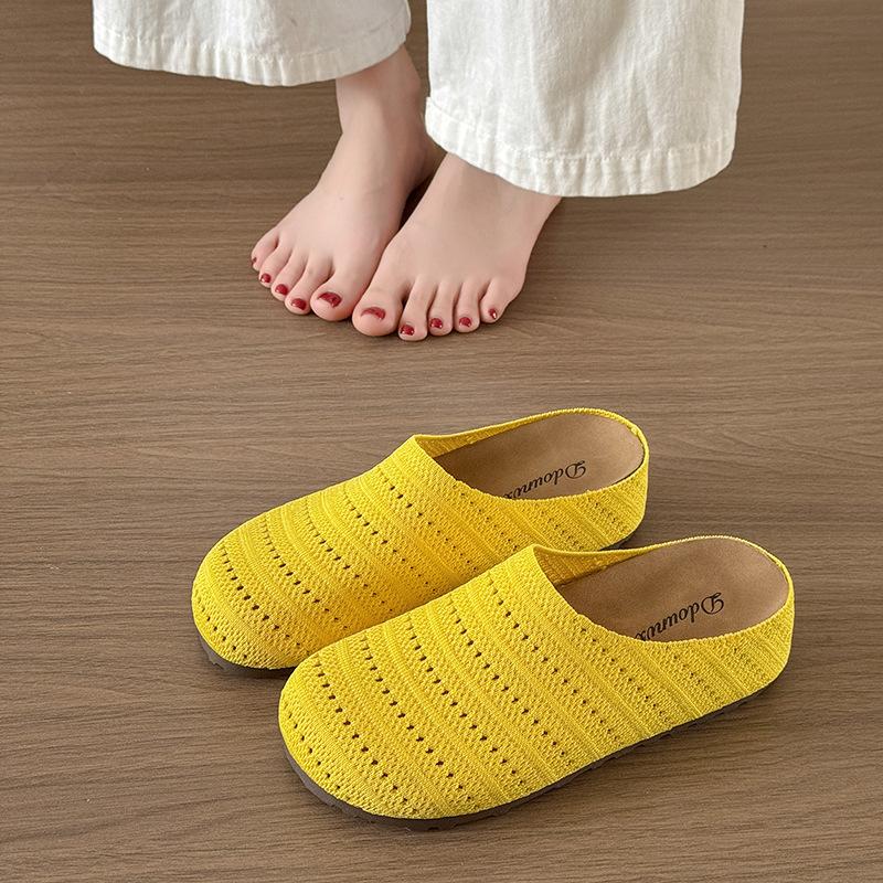 Women's Slippers Summer Baotou Half Slippers Hollow Out Mesh Slipper Comfort Flat Sandalias Bohemian Vacation Slippers for Women
