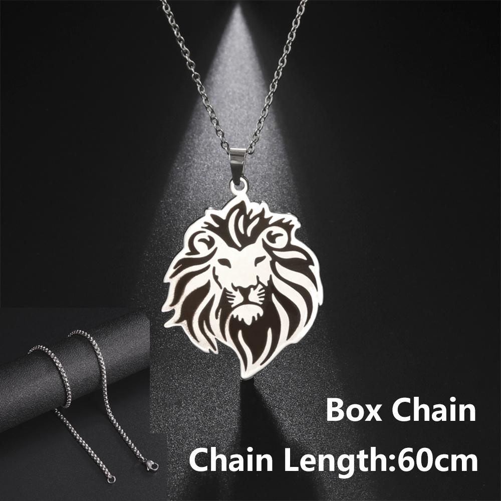 My Shape Punk Lion Head Pendant Necklace for Men WomenStainless Steel  Animals Necklace Choker Box Chain Fashion Jewelry Male