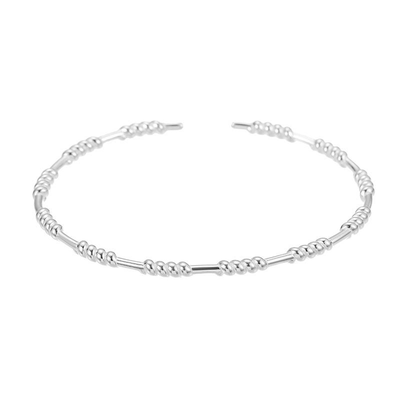 Cui Yan S925 Sterling Silver Korean Twist Bracelet for Women - Simple, Versatile, Open Cuff Design.
