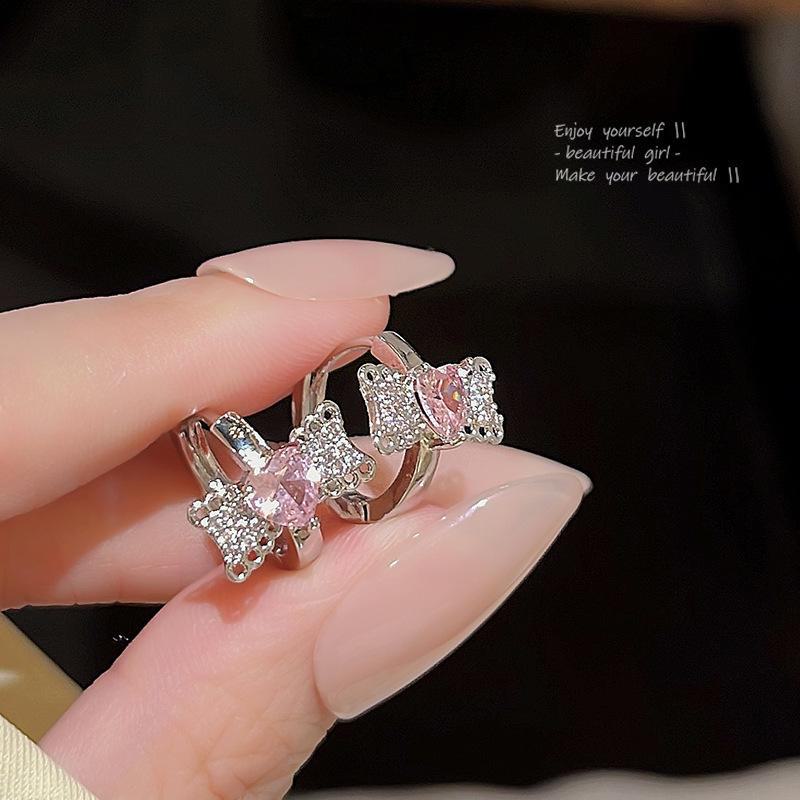 Exquisite S925 Silver Bow Earrings - Korean Micro-Inlaid Design