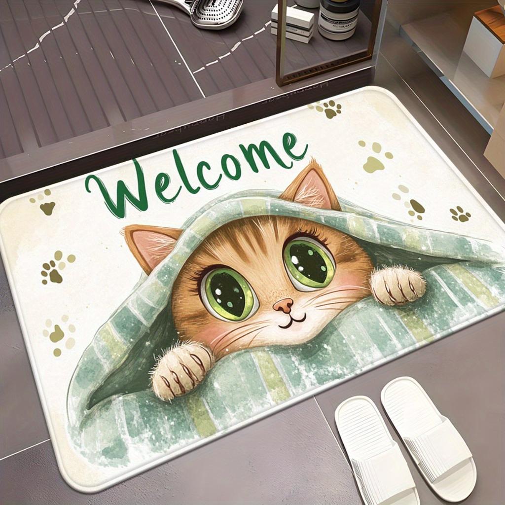 Cute cat welcome mat with paw prints soft non slip doormat for home entrance pet lovers decor indoor floor rug animal themeddoor