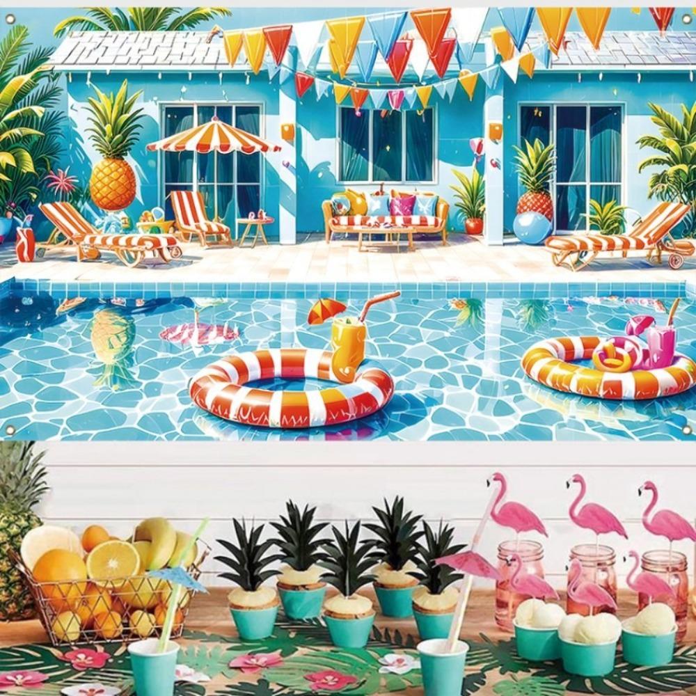 

Pineapple Parasol Hawaiian Photography Background Party Hanging Banner Bridal Shower синій