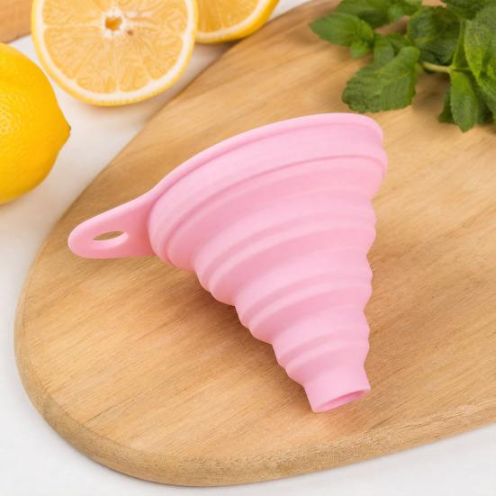 2 Stück Faltbarer Silikon-Trichter, Zusammenklappbarer Küchen-Trichter mit weiter Öffnung für Öl und Flüssigkeiten, Lebensmittelecht, Platzsparend