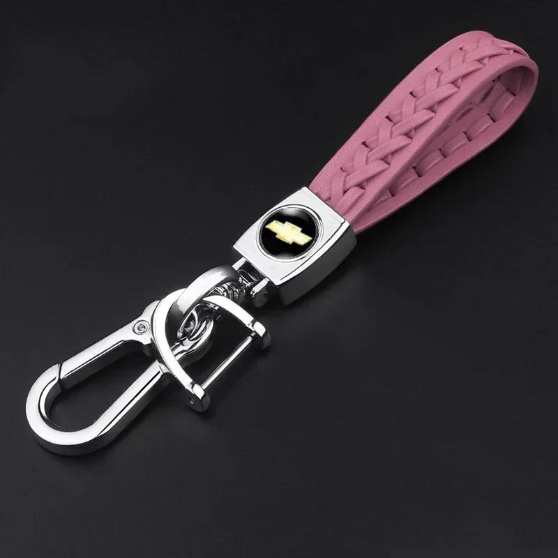 

Braided Rope Leather Car Emblem Keychain for Chevrolet Aveo Malibu Spark Lova Orlando Cruze Captiva Optra Trax Keyring Pendant рожевий